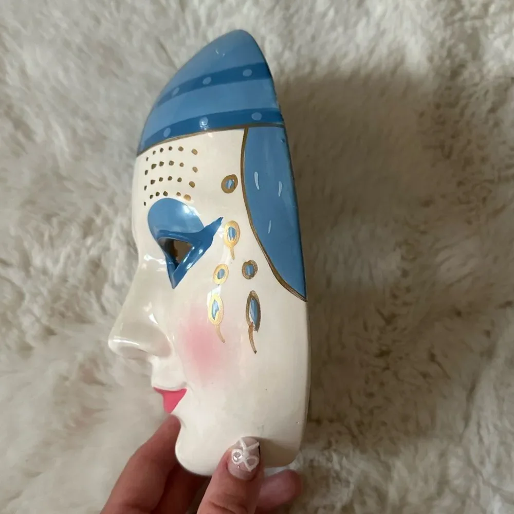 Ceramic Vintage 1980s Flapper Girl Masks Wall Decor/Japanese Kabuki theater mask